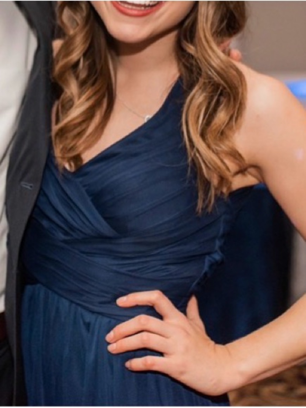 David's Bridal Navy V-Neck Chiffon Maxi Dress